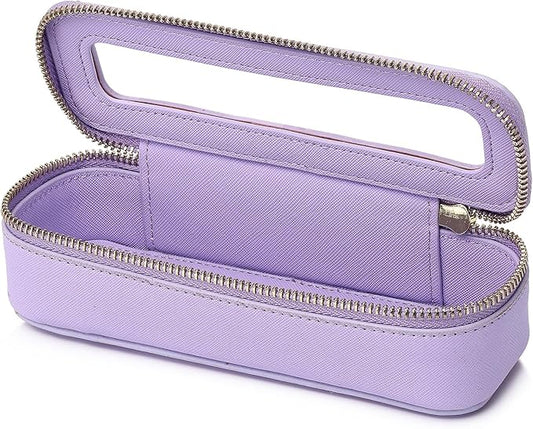 Makeup Brush Bag Slim Clear Makeup Bag Travel Cosmetic Case and Brush Holder Waterproof Toiletry Makeup Bag with Zipper Purse Organizer for Women (Purple, Slim)