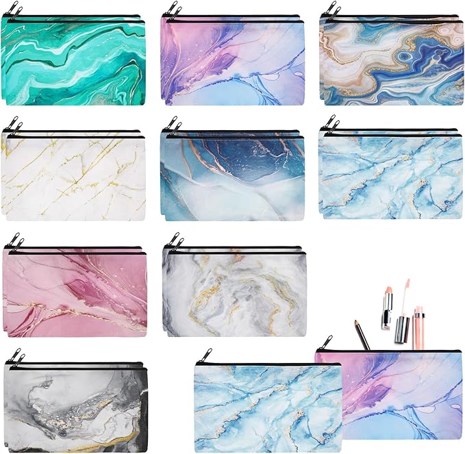 Reginary 20 Pieces Cosmetic Bag for Women, Roomy Makeup Bags with Zipper Toiletry Bag Pouch Travel Accessory Organizer Gifts, 7 x 4.3 Inches(Marble)