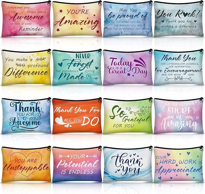 Pinkunn 16 Pcs Valentines Canvas Makeup Bags Bulk Inspirational Christian Women Religious Galentine Gifts Inspirational Bible Verse Pencil Pouch Makeup Bags with Zipper for Travel(Bible Watercolor)