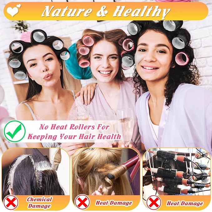 6 Size Hair Rollers for Women, 62 Pcs Rollers Hair Curlers for Blowout Look Long Medium Short Hair, Jumbo Large Medium Small Self Grip Curlers with 36 Roller 24 Clips 1 Storage Bag