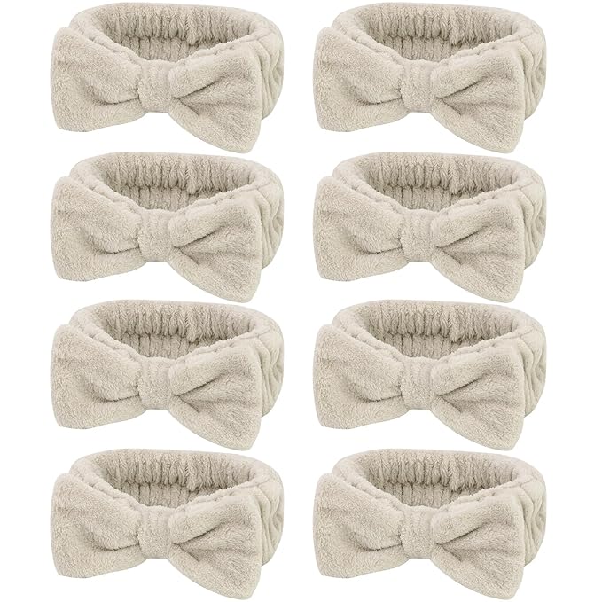 Semato Bachelorette Party Favor Set - Bride and Bridesmaid Spa Headbands, Skincare Head Bands for Women, Cute Bow Party Supplies (Light Coffee)