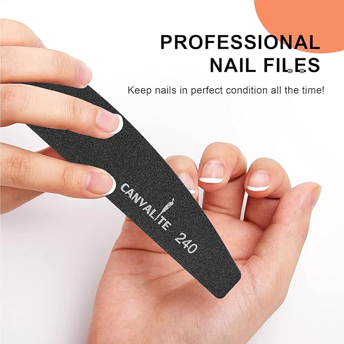 Canvalite 40 PCS Nail File Reusable Peel and Stick Nail Files Replaceable Emery Boards Nail File for Natural Nails Professional 240 Grit Fingernail Files for DIY Salon Use