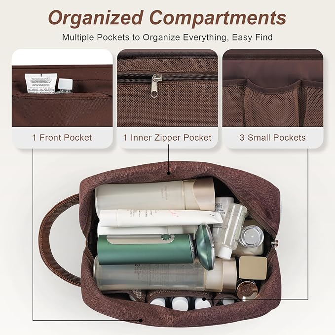 Ezday Travel Toiletry Bag for Men and Women, Hanging Toiletry Organizer, Water Resistant Shaving Kit with Large Capacity for Travel Accessories (Coffee, Medium)