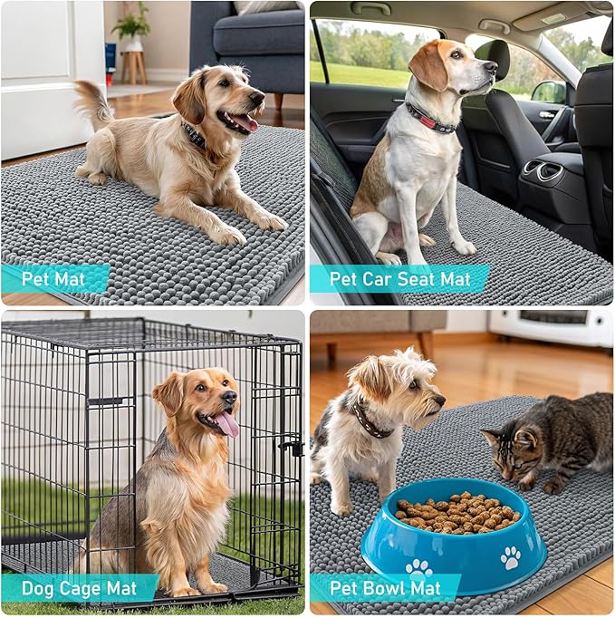OLANLY Dog Door Mat for Muddy Paws 70x32, Absorbs Moisture and Dirt, Absorbent Non-Slip Washable Doormat, Quick Dry Chenille Mud Mat for Dogs, Entry Indoor Entryway Carpet for Inside Floor, Grey