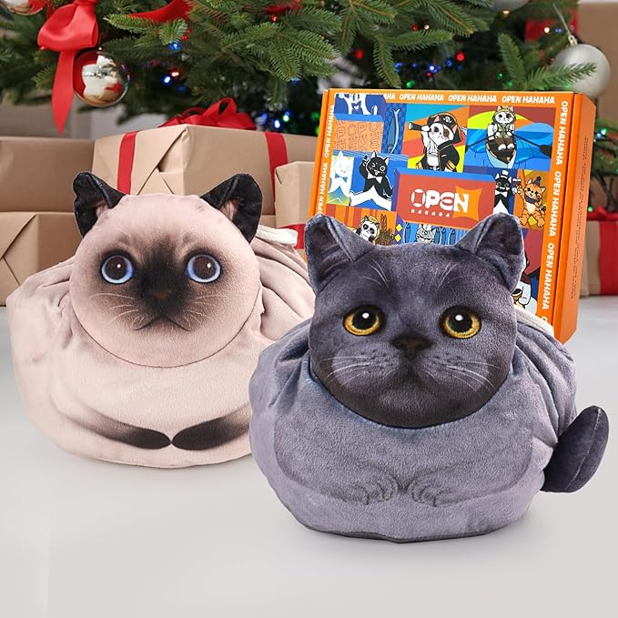 Openhaha Drawstring Travel Organizer, Cosmetic Pouch - Cat Gift for Women, Lay Flat Makeup Bag Gifts for Cat Lovers (2-Pack)
