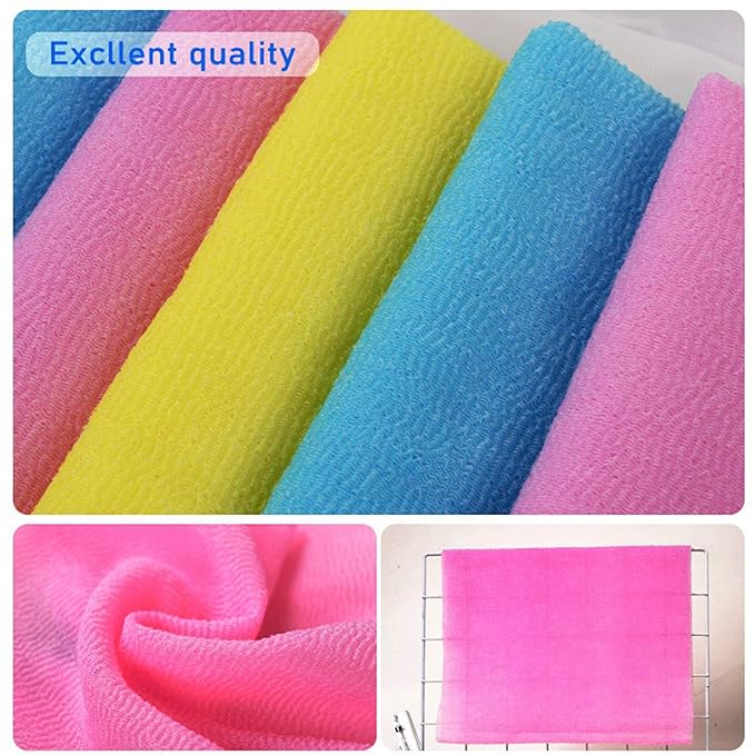 ARCH&M 3-Pack Premium Nylon Exfoliating Towel - 35-Inch Quick-Dry, Hygienic Japanese Washcloth for Body & Back - Durable, Machine Washable, Long-Lasting (Brown Purple Navy-Blue)