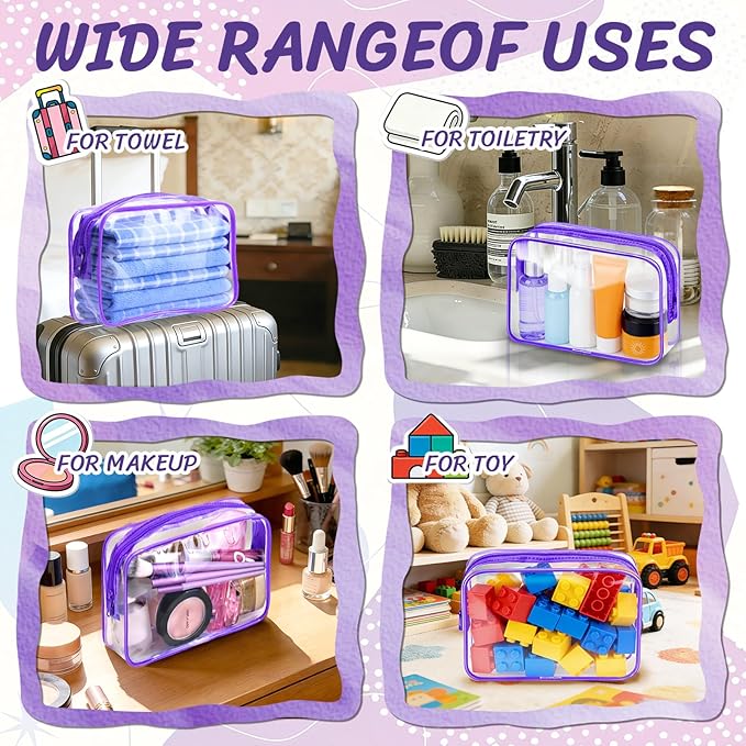 Clear Cosmetic Bag Transparent Makeup Bag for Women Men Waterproof Travel Makeup Clear Toiletry Organizer Cosmetic Storage Pouch Case with Zipper (12, Purple, Medium)