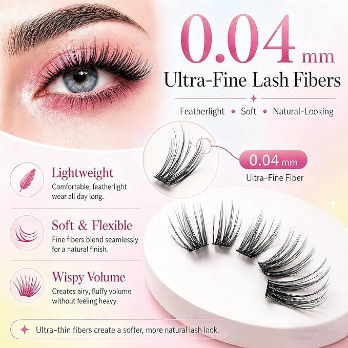 Brown Lash Clusters, Natural Wispy Lash Cluster Eyelash Extensions 320 Pcs C Curl 10-16mm Individual Fluffy False Eyelashes Thin Band DIY for Beginners at Home