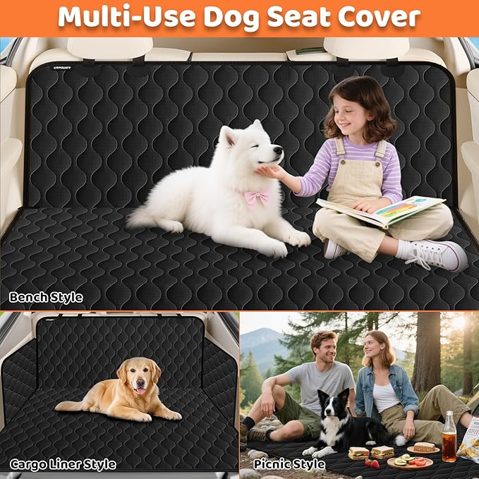 URPOWER Waterproof Dog Car Seat Cover for Back Seat - Scratch Proof & Nonslip Backing & Bench Seat Cover, Quilted, Padded, Durable Pet Seat Protector for Cars Trucks and SUVs