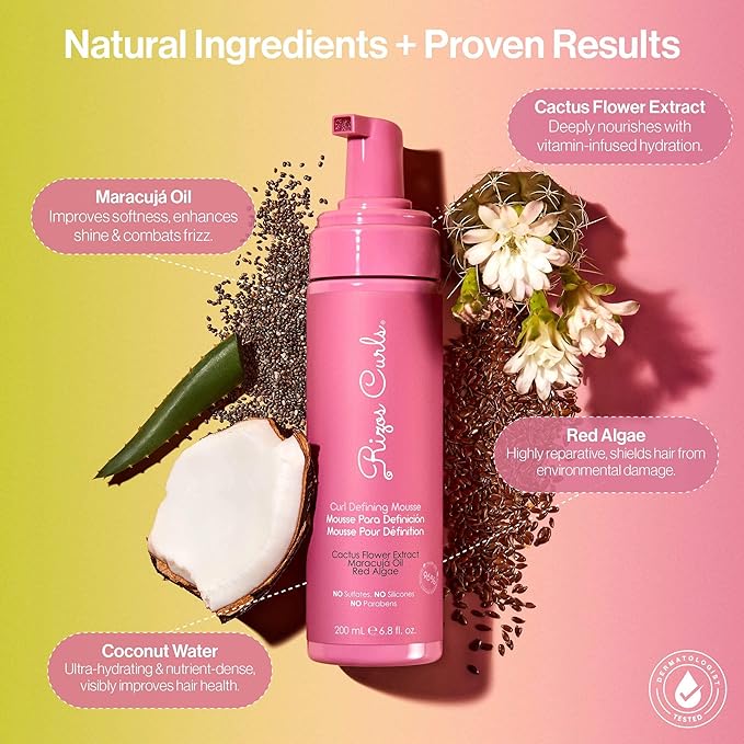 Rizos Curls Curl Defining Mousse – Lightweight Foam for Volume & Hydration – Shine & Definition for Every Curl Pattern: Wavy, Curly, Coily 1a–4c Hair Types – Sulfate & Paraben Free | Hydrate & Define, Volume & Definition, Frizz Free Shine