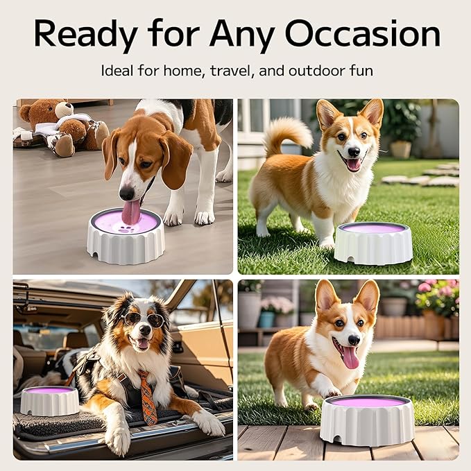 Dog Water Bowl 70oz/2L Large Capacity Water Dispenser No Spill Non Slip No Splash Pet Slow Feeder No Drip Vehicle Carried Travel Slow Drinking Bowl for Dogs Cat(Pink)