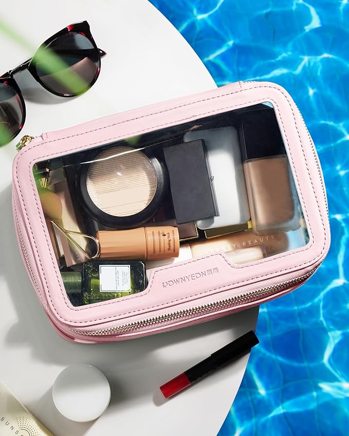 ROWNYEON Clear Makeup Case Toiletry Bag Multipurpose Travel Makeup Train Case Portable Cosmetic Organizer Transparent Storage Bag