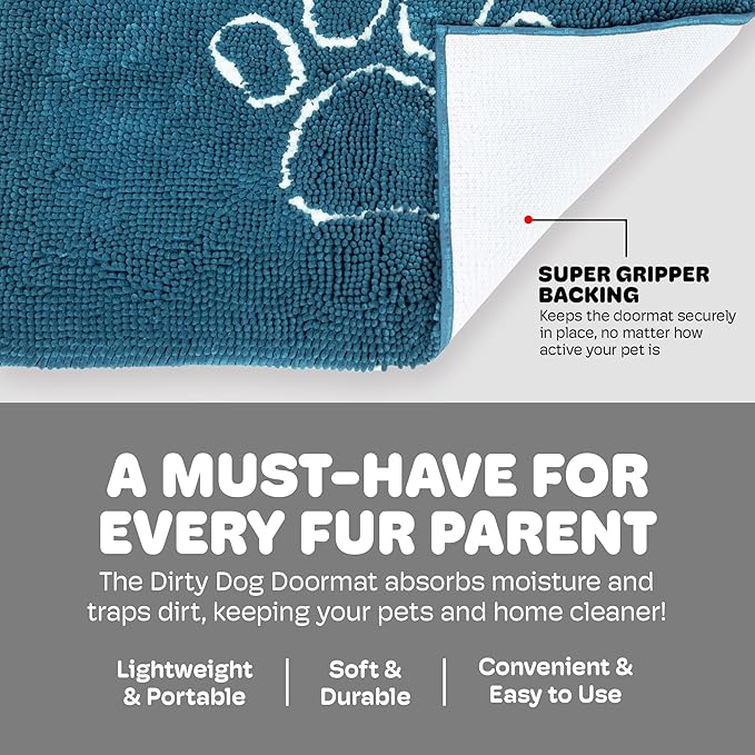Dog Gone Smart Dirty Dog Doormat - Fast Drying Rug with Super Gripper Backing for Clean Floors - Super Absorbent and Machine Washable Mat for Muddy Paws - Pacific Blue