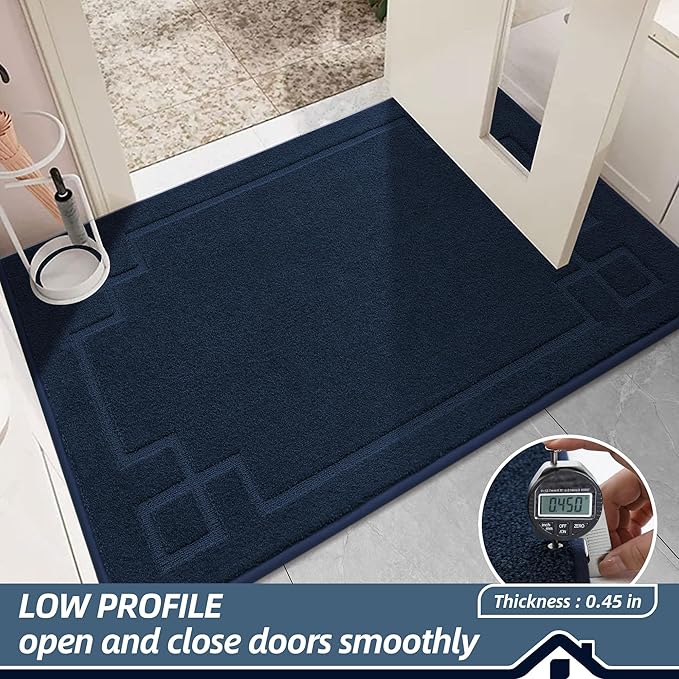 BEQHAUSE Door Mat 24" x 60", Non-Slip Door Mats Indoor Entryway Rugs Washable Low-Profile Absorbent and Stain Resist Floor Mats, Dog Door Mat for Front Back Door, Mud Wet Shoes & Paws, Navy Blue