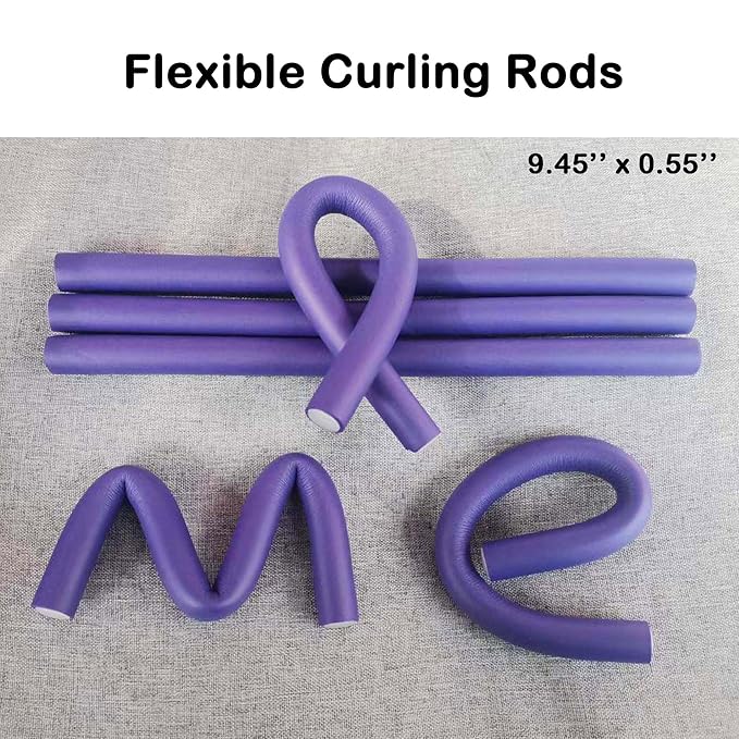 9.45"x 0.55" Flexible Curling Flexirods, 30Pcs Heatless Bendy Foam Rods for Long, Medium, Short Hair Curls - Purple