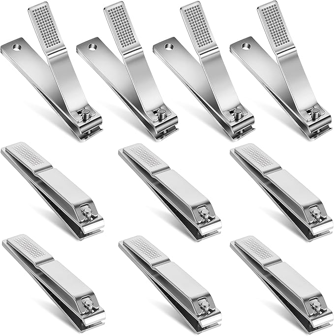 10-Pack Toenail Clippers, Straight Edge Toe Nail Clippers Bulk for Thick Nails, Large Stainless Steel Nail Clipper for Men Women Adults, 3.15 inch Long Handle Nail Clipper Set (Silver)