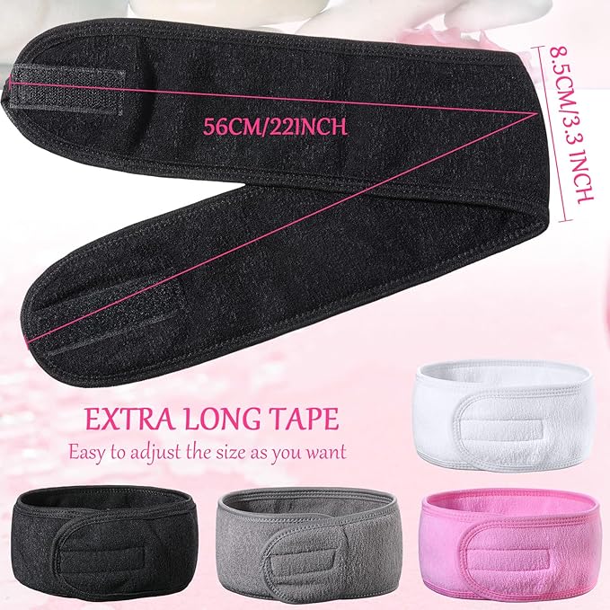 Hoteam 24 Pcs Spa Facial Spa Headband Bulk Skincare Headband Adjustable Face Wash with Tape Terry Cloth Stretch for Make Up Washing Face Shower Facial Mask Yoga