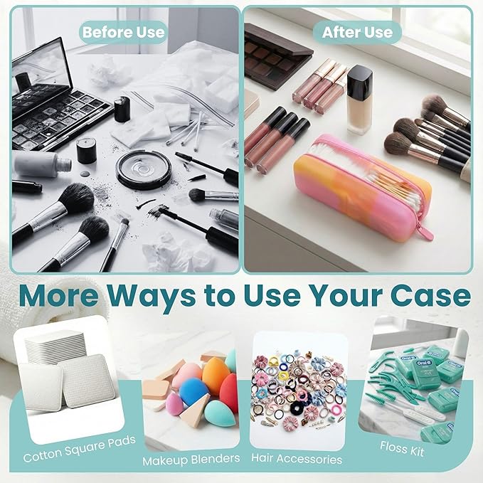 Cotton Pad Swab Travel Case – 2-in-1 Portable Waterproof Qtips Dispenser for Cotton Square Pad & Qtip, Floss, Bobbi Pin, Nail Kit, Hair Accessories Organizer TSA Compliance (Peach Sunrise)