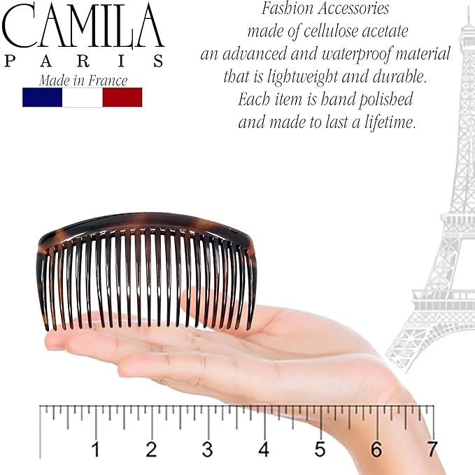 Camila Paris French Side Combs Large 3 Colors Each Curved French Twist Hair Combs Decorative, Strong Hold Hair Clips for Women Bun Chignon Up-Do, No Slip Styling Girls Hair Accessories, Made in France