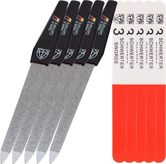 3 Swords Germany - Sapphire Metal Nail File Set 5 Pieces with 5 Pieces 3-Way Nail Buffer – Nail Care Made in SOLINGEN/Germany