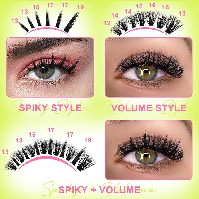 Lash Clusters Kit 40D+50D+60D+80D Individual Spikes Lashes 480 PCS 12-18mm Spiky Manga Eyelash Clusters D Curl DIY Eyelash Extension Kit with Cluster Lash Bond & Seal for Anime Eyelashes by WiWiLINK