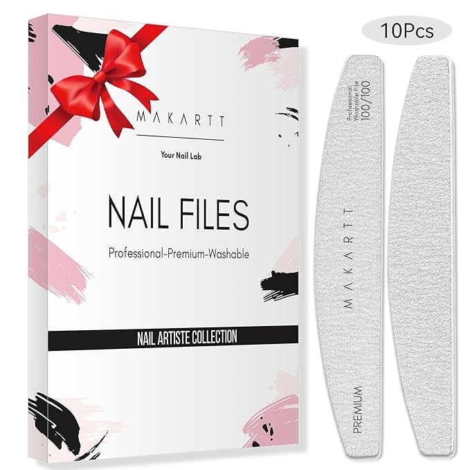 Makartt Nail File: 100/100 Grit Emery Boards for Nails, Doubled Sides Washable 10pcs Zebra Coarse Filer Kit for Shaping Acrylic and Extension Gel, Pedicure Manicure Tools Salon Home Use
