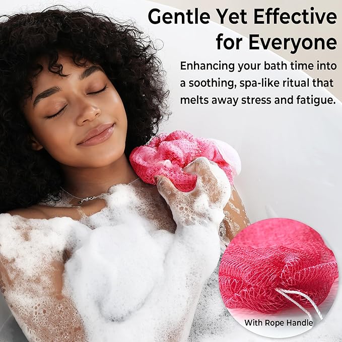 Loofah Sponge African Net Authentic - 2 Pieces Real African Exfoliating Sponge with Knots - African Net Wash Cloths for Body Scrubber Exfoliator Purple & Pink - Back Scrub for Shower Bath Accessories