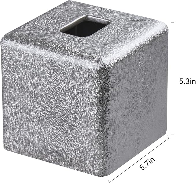 Silver Square Tissue Box Cover,Resin Heavy Sturdy Tissue Box Holder, Facial Paper Holder for Bathroom Vanity Countertop,Bedroom Night Stand,Office and End Table