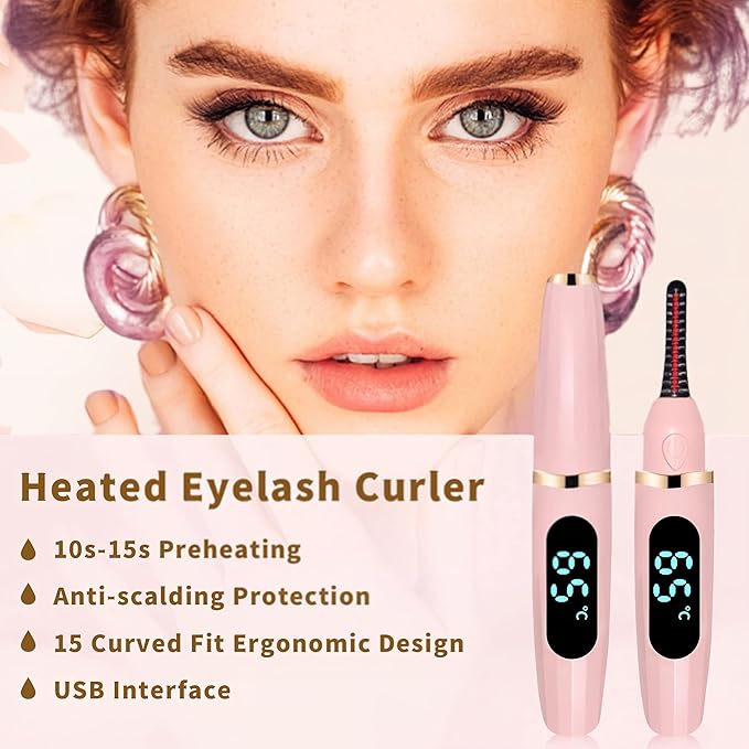 Heated Eyelash Curler - Heated Lash Curler Electric Eyelash Curler 3 Temp Settings for Makeup Tools for Achieving A Natural Curl and Long Lasting Eyelashes, Designed for Women, Pink AA