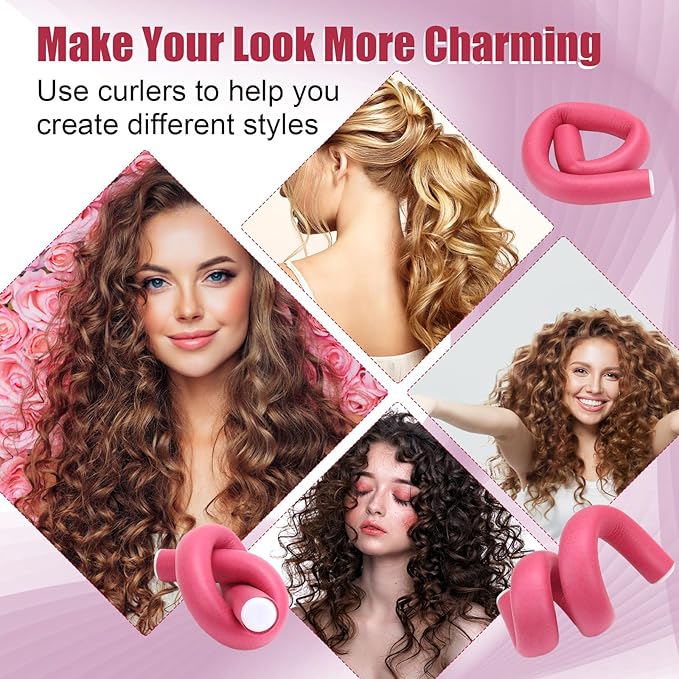 AIDUCHO 30 Pcs Heatless Hair Curlers 7 x 0.39 Inch Flexible Curling Rods Soft Foam Rollers No Heat Bendable Hair Rods Roller for Women Short Medium Long Hair, Pink