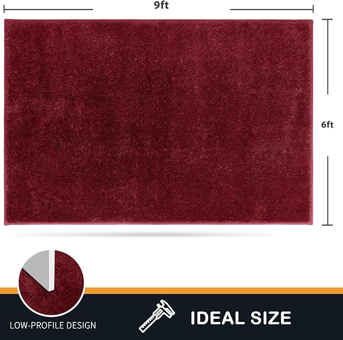 PURRUGS Easy Care Area Rug 6ft x 9ft, Non-Slip Washable Entryway Rug, Stain Resistant Accent Rug for Hallway, Living Room, Bedroom and Mudroom, Burgundy Red