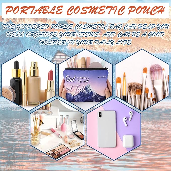 Pinkunn 16 Pcs Valentines Canvas Makeup Bags Bulk Inspirational Christian Women Religious Galentine Gifts Inspirational Bible Verse Pencil Pouch Makeup Bags with Zipper for Travel(Landscape)