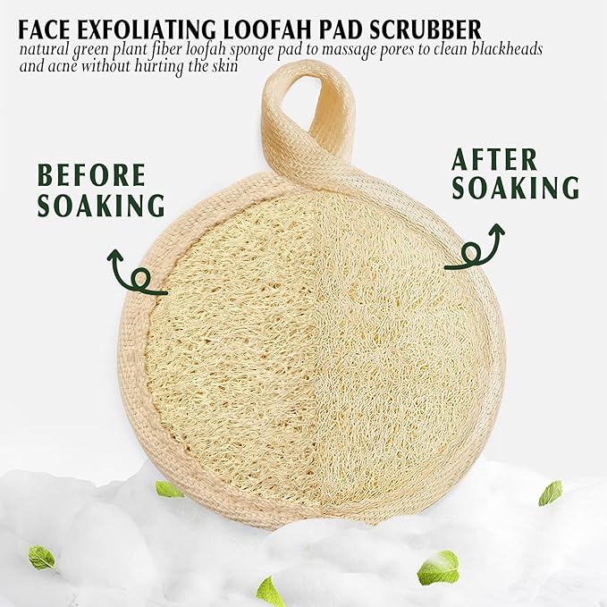Face Exfoliating Loofah Pad Scrubber, Manual Facial Cleansing and Makeup Remover Brush 6 Pieces, Natural Loofa Sponge Pads Massage Pores and Clean Blackheads Without Hurting the Skin,Beige