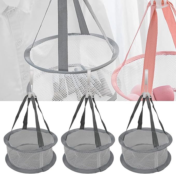 Makeup Brush Drying Rack, 3pcs Hanging Mesh Dry Net Mini Ventilated Windproof Drying Rack Basket Dryer for Makeup Brushes Tools (Grey)