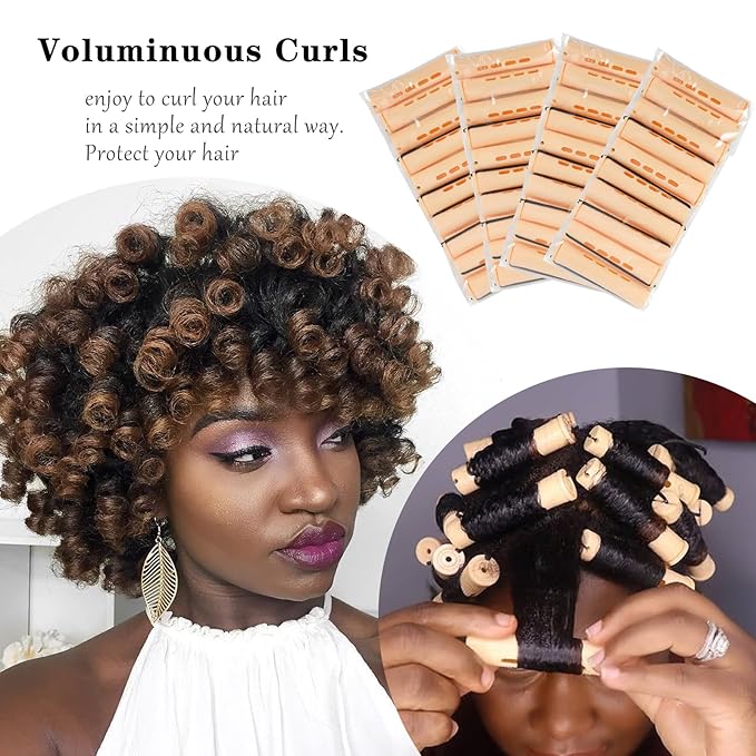 Perm Rods For Short Hair 40Pcs Beige Perm Rods For Black Women Plastic Curl Cold Wave Medium Size Peach Hair Rollers For Hair Styling Hairdressing Tools(Beige,40PCS)