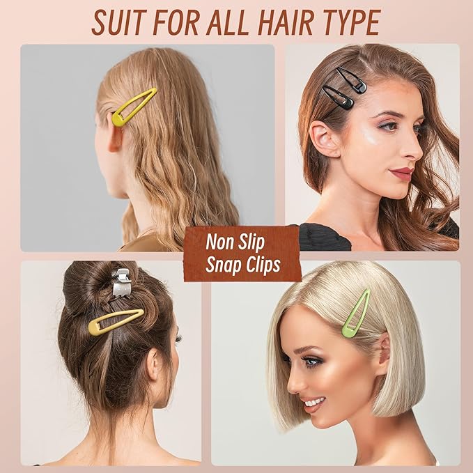 Metal Snap Hair Clips, No Slip Hair Clips for Thick/Thin Hair, 16pcs Medium Barrettes for Women Kids Hairstyle Makeup Accessories (8pcs 2.36inch & 8pcs 2.7inch) (Green Yellow)