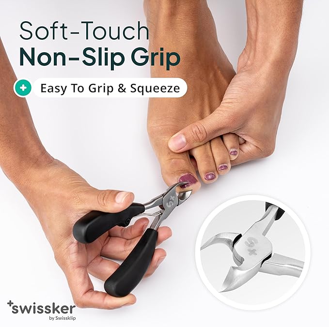 Swissker by Swissklip Heavy Duty Toenail Clippers for Men and Women – Professional Ergonomic Large Toe Nail Cutter & Trimmer for Thick Nails Seniors, Long Handle Toe Nail Clipper – 2 Pack