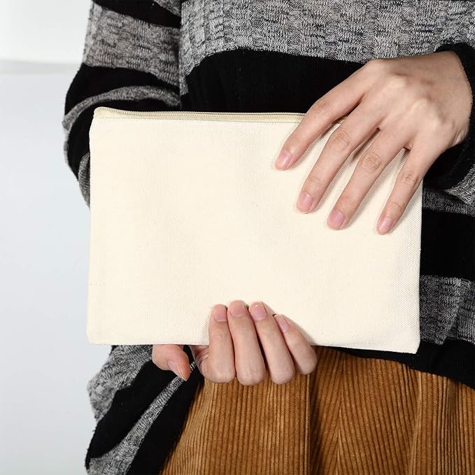 meekoo 16 Pack Blank Canvas Pouch Zipper Cosmetic Bag Bulk Plain Makeup Pouch Sublimation DIY Craft Multipurpose Travel Toiletry Bag for Makeup Cosmetic Stationary Storage Organizer(M,Beige)