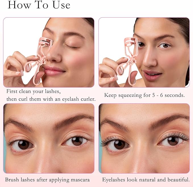 Luxurious Eyelash Curler, Professional Eyelash Curlers Long Lasting Lash Curl Eye Opening Voluminous Lashes Curler Heavy Duty, Zinc Alloy (Pink)