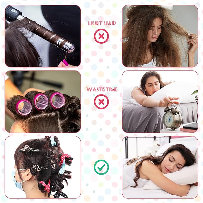 Syhood 48 Pcs Sponge Hair Rollers Soft Hair Curlers to Sleep in, Foam Heatless Overnight Pillow Curlers for Women Tousle Hair Styling Tools(Cloth Cover,Polka Dot, Leopard)