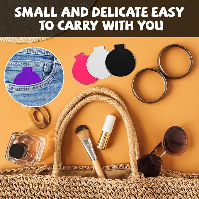 36 Pcs Compact Mirror Bulk Portable Round Makeup Mirror Mini Foldable for Purse Women Travel Daily Use Mother‘s Day Gifts (Pink,Purple,Black,White)