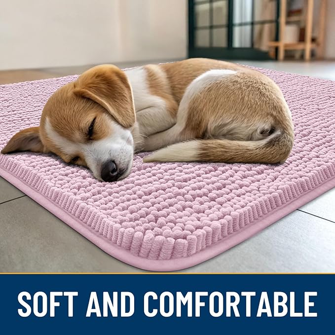 Smiry Dog Door Mat for Muddy Paws 48x30, Absorbs Moisture and Dirt Doormat, Non-Slip Washable Quick Dry Chenille Front Door Mat Indoor Entrance, Entryway Carpet for Inside Floor, Dusty Rose