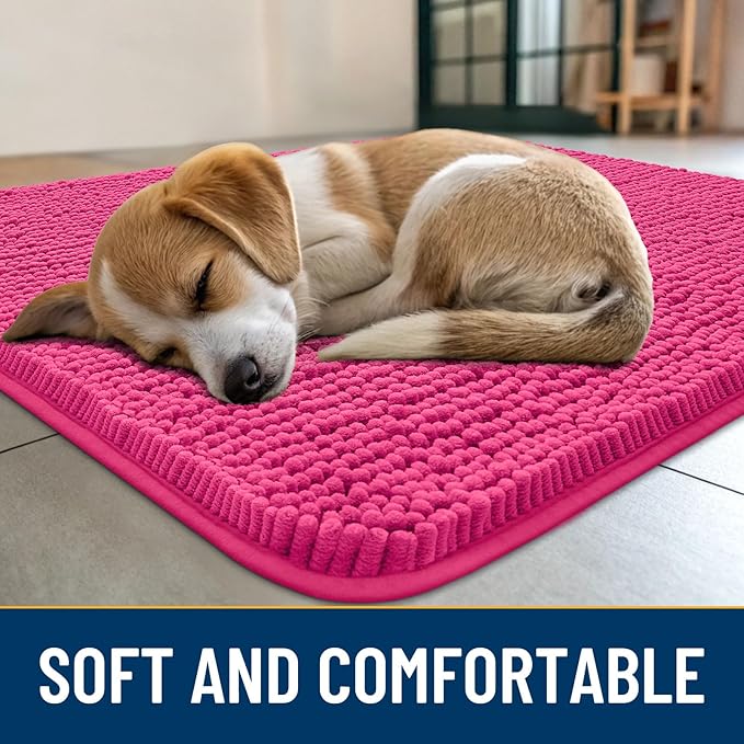 Smiry Dog Door Mat for Muddy Paws 47x24, Absorbs Moisture and Dirt Doormat, Non-Slip Washable Quick Dry Chenille Front Door Mat Indoor Entrance, Entryway Carpet for Inside Floor, Hot Pink