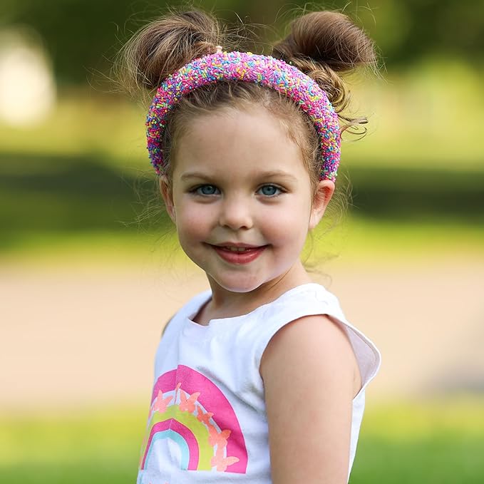 FROG SAC Sprinkle Headbands for Girls, Purple Padded Confetti Head Band for Kids, Thick Puffy Hair Bands for Children, Wide Little Girl Hairband Hair Accessories