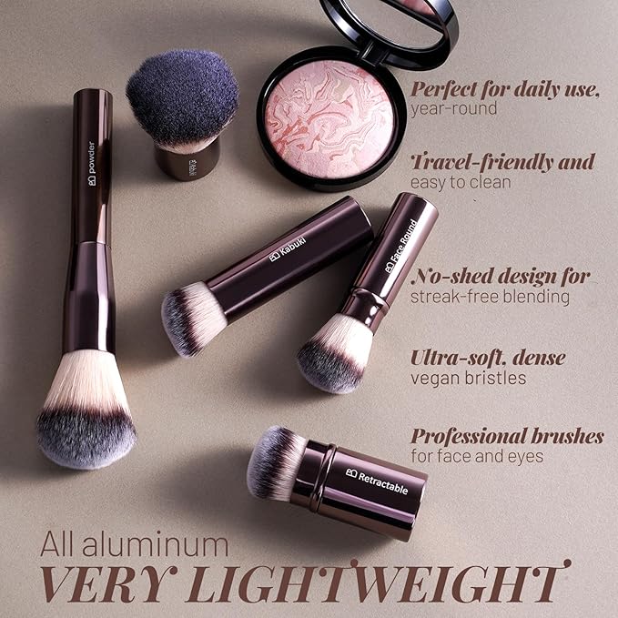 BS-MALL Makeup Brushes Kit – Professional Makeup Tools with Travel Case, Includes Foundation, Powder, Concealer, Lip & Eyeshadow Brushes for Daily Use & Versatile Occasions (Aluminum Tube Coffee)