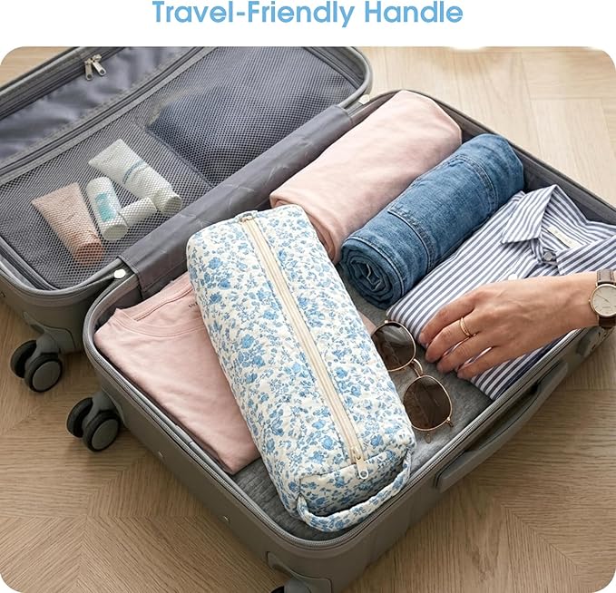 Hair Tools Travel Bag, Soft Compact Case Compatible with Dyson Airwrap & Shark Flexstyle, Curling Iron & Flat Iron Storage Organizer, 14" Portable Hair Accessories Bag（Blue Flower）