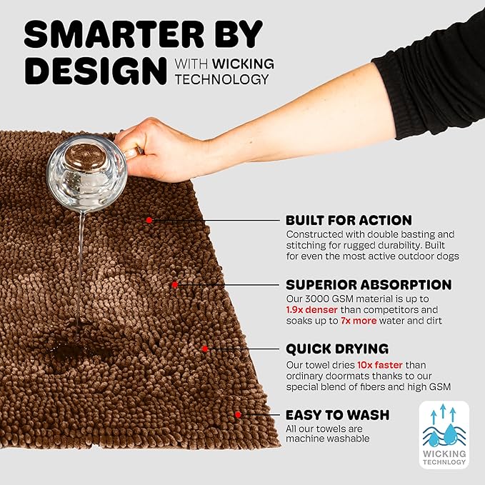 Dog Gone Smart Dirty Dog Doormat - Fast Drying Rug with Super Gripper Backing for Clean Floors - Super Absorbent and Machine Washable Mat for Muddy Paws - Almond