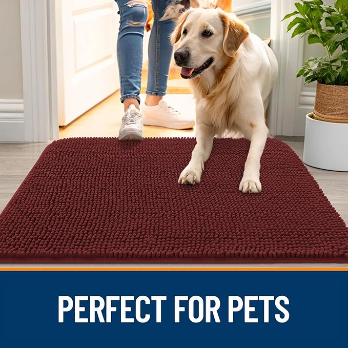 OLANLY Dog Door Mat for Muddy Paws 70x46, Absorbs Moisture and Dirt, Absorbent Non-Slip Washable Doormat, Quick Dry Chenille Mud Mat, Entry Indoor Entryway Carpet for Inside Floor, Caramel Russet