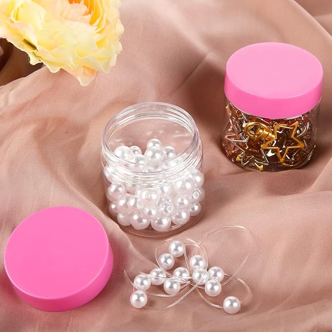 SATINIOR 6 Pack 1 oz Plastic Jars Containers with Lids Wide-mouth Refillable Leakproof Reusable Round Empty Jars for Travel Cosmetic Dry Food Spice Cookie Candy Home Kitchen Organizing(Pink)