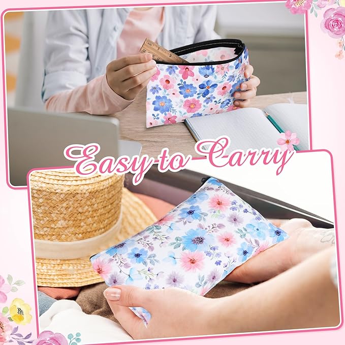 Reginary 20 Pieces Cosmetic Bag for Women, Roomy Makeup Bags with Zipper Toiletry Bag Pouch Travel Accessory Organizer Gifts, 7 x 4.3 Inches(Watercolor Flowers)